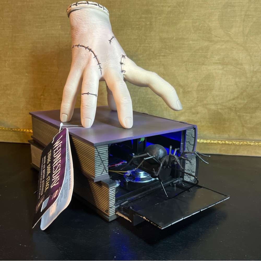 Tekky Wednesday Addams Thing Book Stack Halloween Tabletop Musical Animatronic
